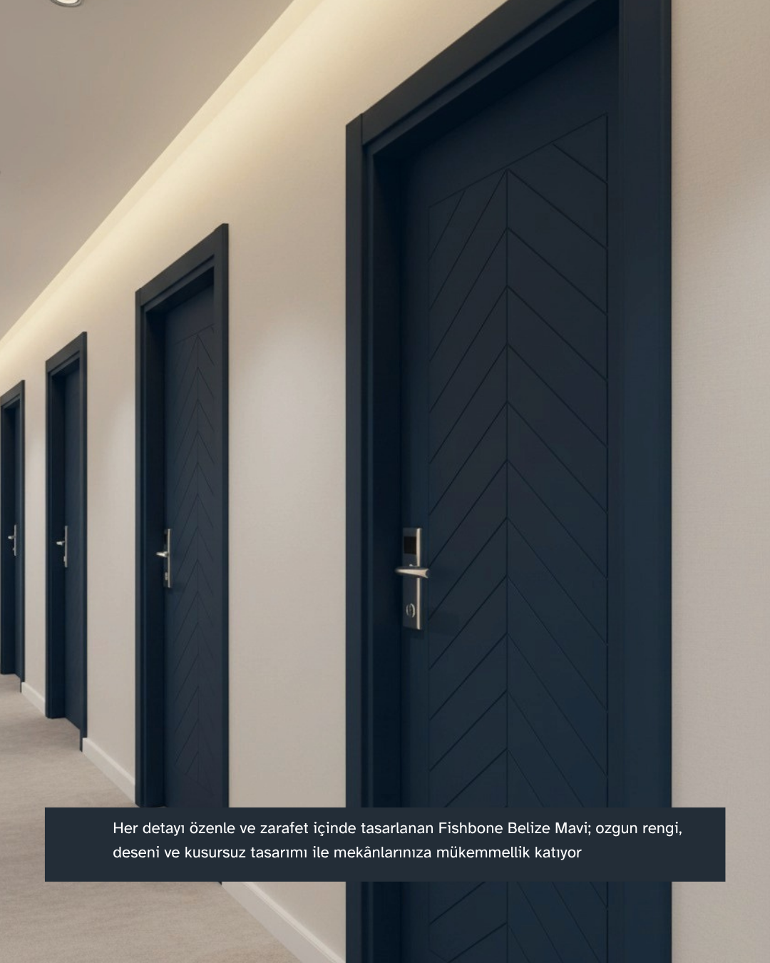 VARİODOR FISHBONE BELİZE MAVİ PVC KAPLI YANGINA DAYANIKLI PREMİUM KAPI, FISHBONE BELİZE MAVİ