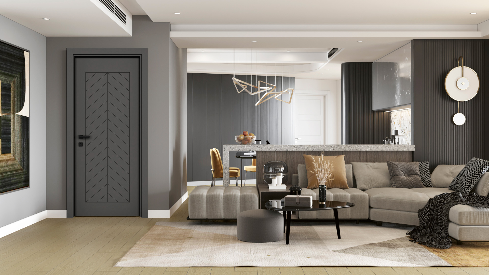 VARIODOR FISHBONE HAKİ GRİ PVC KAPI